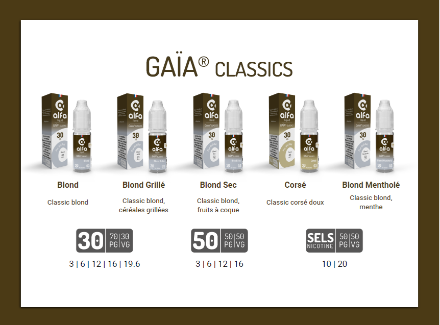 5 saveurs classics Alfaliquid E-Garette